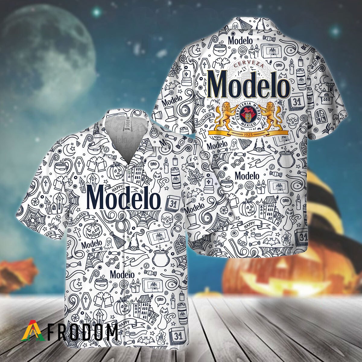 Doodle Art Modelo Beer Aop Hawaiian Shirt, Cerveza Modelo Logo Doodle Art Button Down Shirt, Modelo Beer Doodle Art Summer Hawaiian Shirt