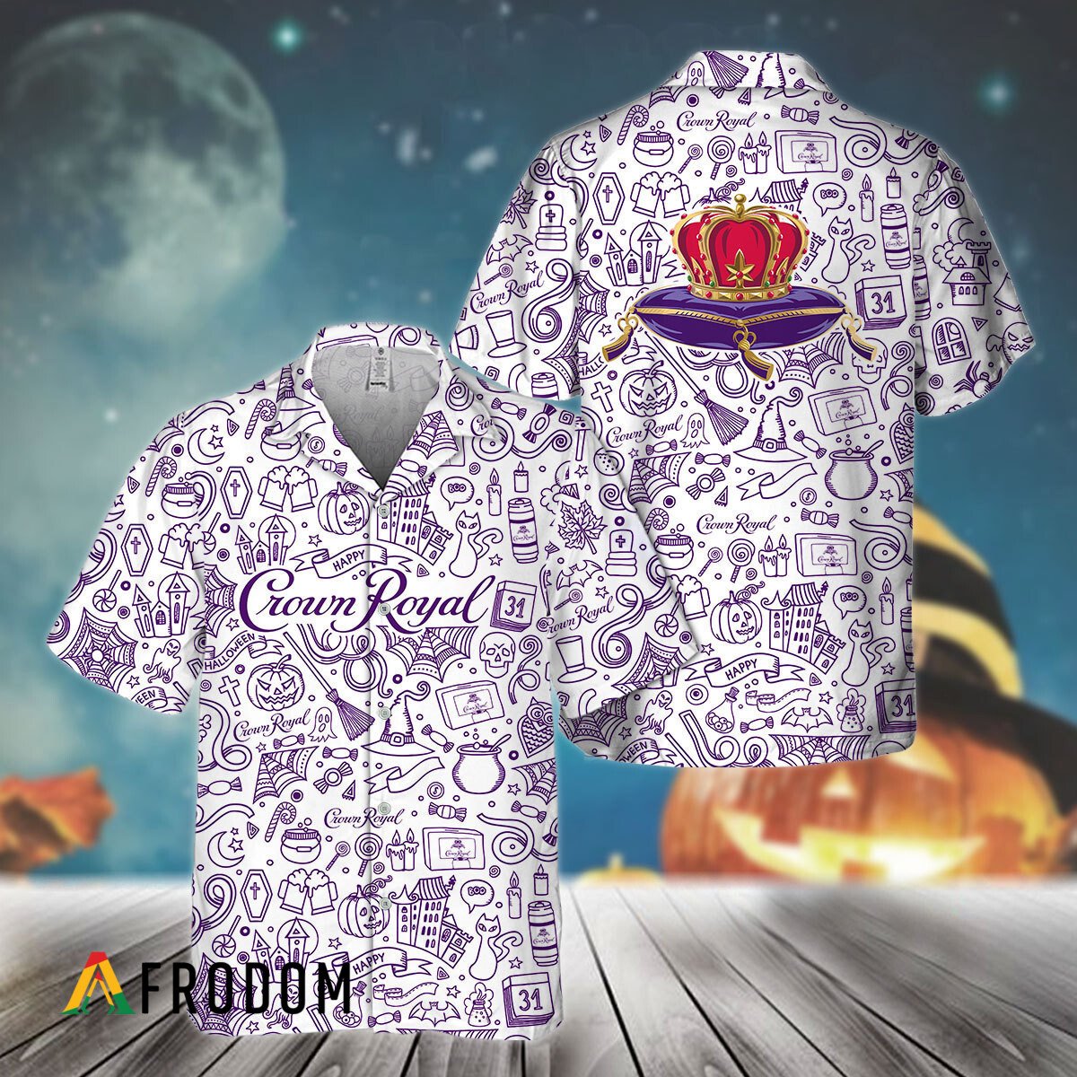 Purple Doodle Art Crown Royal Hawaiian Shirt, Crown Royal Logo Doodle Art Button Down Shirt, Crown Royal Doodle Art Summer Hawaiian Shirt