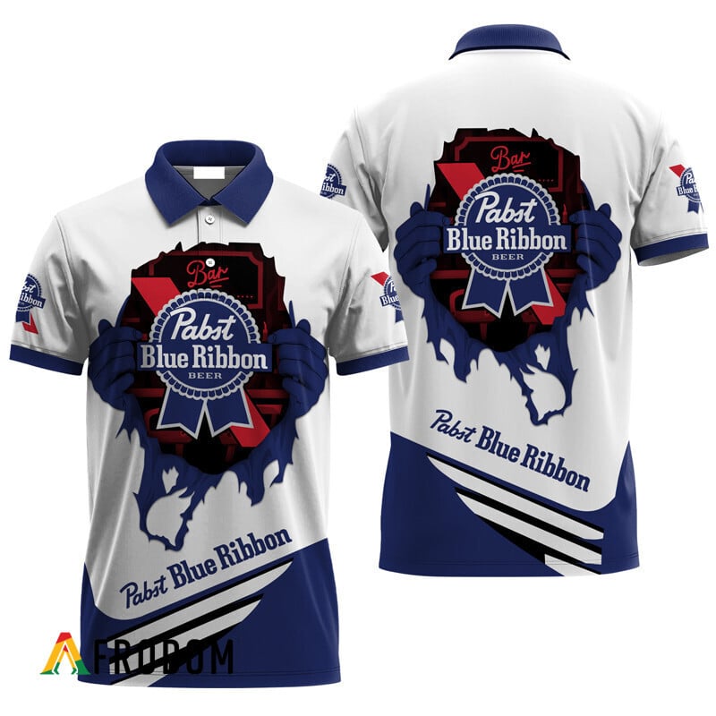 Pabst Blue Ribbon Logo 3d Printed Polo Shirt, Pabst Blue Ribbon Beer All Over Print Polo Shirt, Pabst Blue Ribbon 3d Men's Polo Shirt