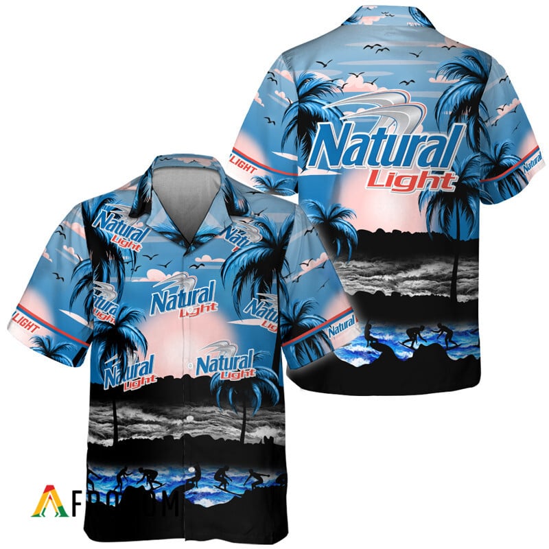 Natural Light Beer Tropical Beach Surf Palm Tree Hawaiian Shirt, Natural Light Beer Aloha Shirts, Natural Light Beer Short Sleeve Hawaiian Shirt