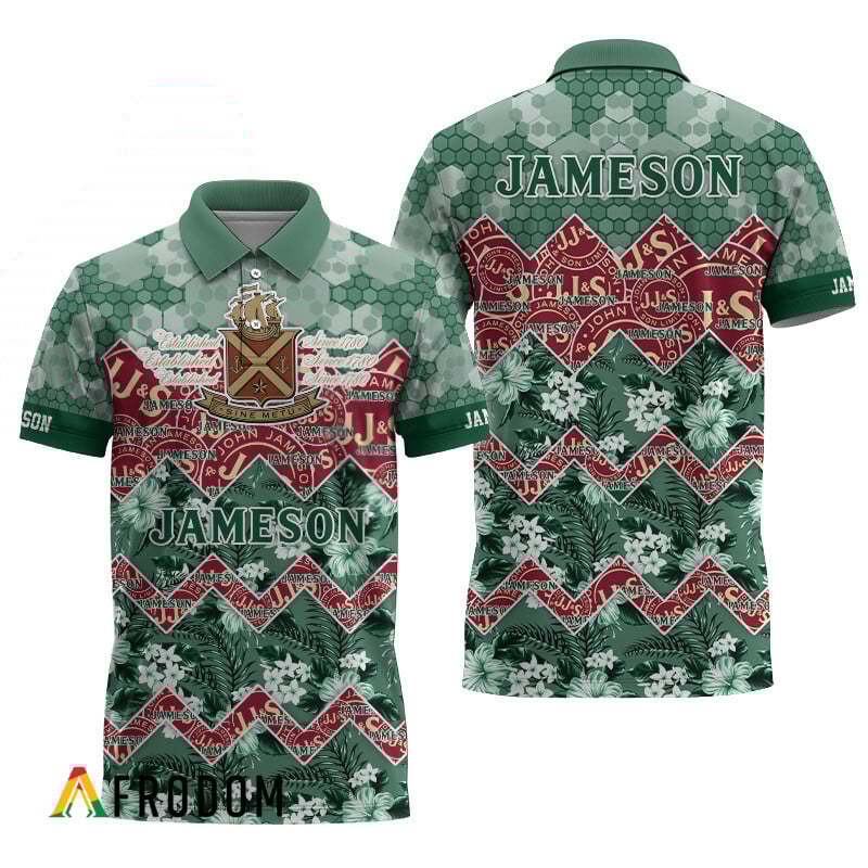 Jameson Whiskey Tropical Floral Print Polo Shirt, Jameson Whiskey All Over Print 3d Polo Shirt, Jameson Whiskey Logo 3d Men's Polo Shirt