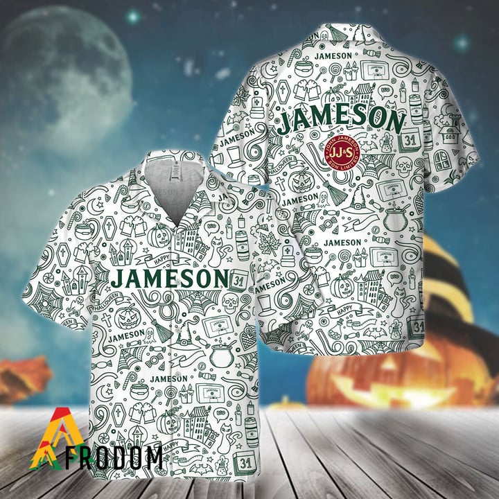 Doodle Art Jameson Irish Whiskey Hawaiian Shirt, Jameson Whiskey Logo Doodle Art Button Down Shirt, Jameson Doodle Art Summer Hawaiian Shirt