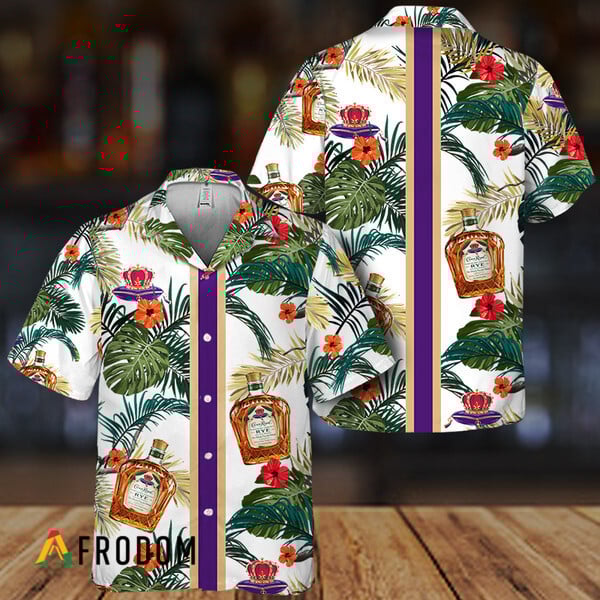 Tropical Floral Crown Royal Stripe Hawaiian Shirt, Crown Royal Whisky Summer Aloha Shirts, Crown Royal Whisky Button Down Short Sleeve Shirt