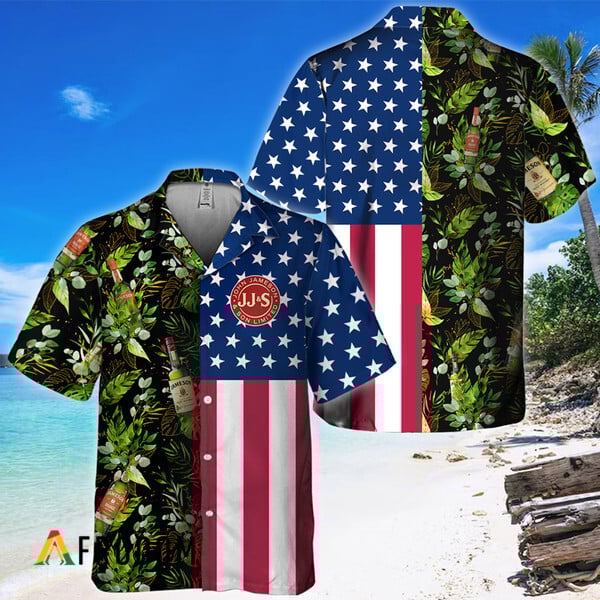 Jameson Whiskey Us Flag Tropical Flowers Hawaiian Shirt, Jameson Whiskey American Flag Aloha Shirts, Jameson Button Down Short Sleeve Shirt