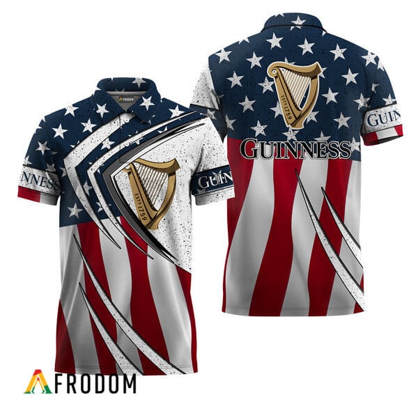 Guinness Beer American Flag Retro 3d Polo Shirt, Guinness Beer Fourth Of July Polo Shirt, Guinness Beer Us Flag Patriotic Men's Polo Shirt