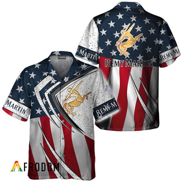 Remy Martin American Flag 3d Hawaiian Shirts, Remy Martin Fourth Of July Aloha Shirt, Remy Martin Logo Us Flag Button Down Hawaiian Shirt