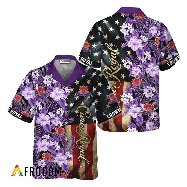 Tropical Flower Crown Royal American Flag Hawaiian Shirt, Crown Royal Retro Usa Flag Aloha Shirts, Crown Royal Button Down Hawaiian Shirt