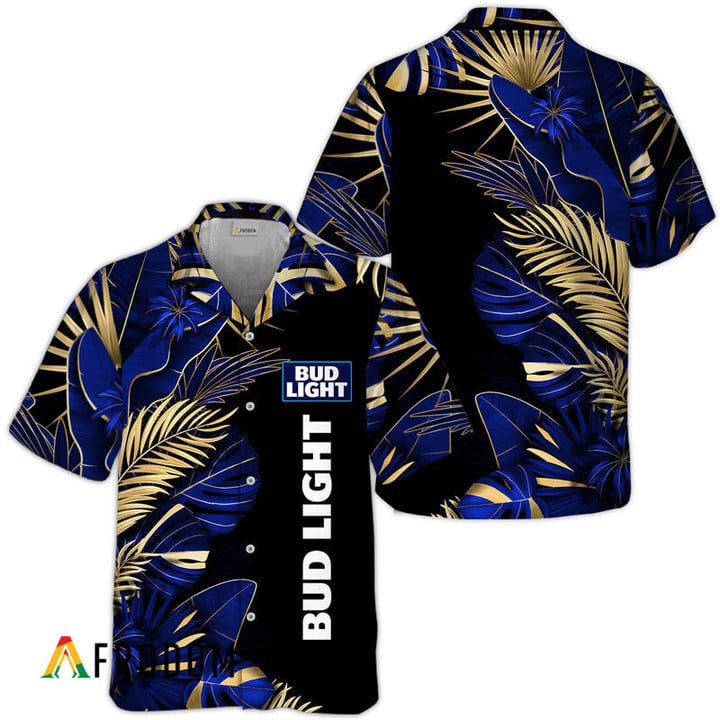 Tropical Palm Leaves Bud Light Beer Hawaiian Shirt, Bud Light Beer Tropical Leaves Aloha Shirt, Bud Light Button Down Hawaiian Shirt