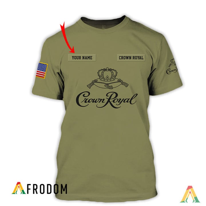 Personalized Military Green Crown Royal 3d T-shirt, Crown Royal Logo Camo Green 3d T-shirt, Crown Royal Whisky Camo Green Unisex T-shirt