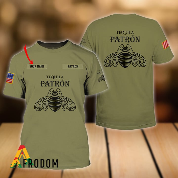 Personalized Military Green Tequila Patron 3d T-shirt, Tequila Patron Logo Camo Green 3d T-shirt, Tequila Patron Camo Green Unisex T-shirt