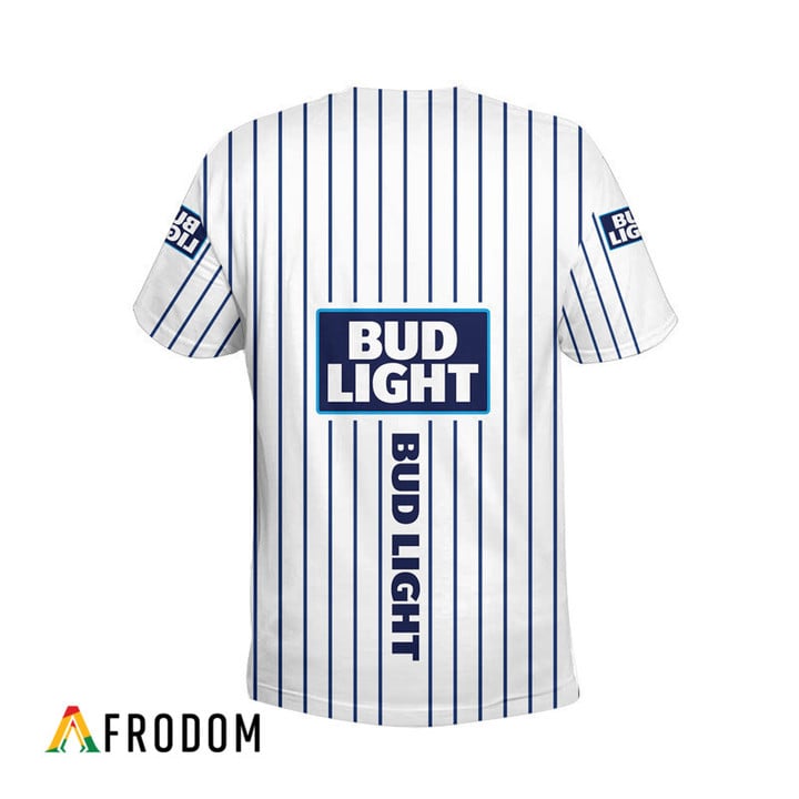 Bud Light White Blue Striped 3d T-shirt, Bud Light All Over Printed 3d T-shirt, Bud Light Beer Logo Unisex 3d T-shirt