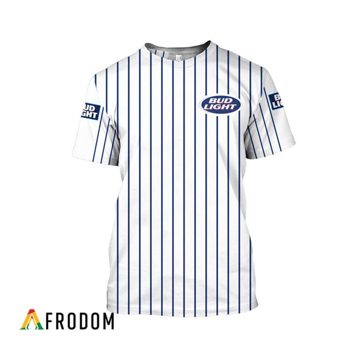 Bud Light White Blue Striped 3d T-shirt, Bud Light All Over Printed 3d T-shirt, Bud Light Beer Logo Unisex 3d T-shirt