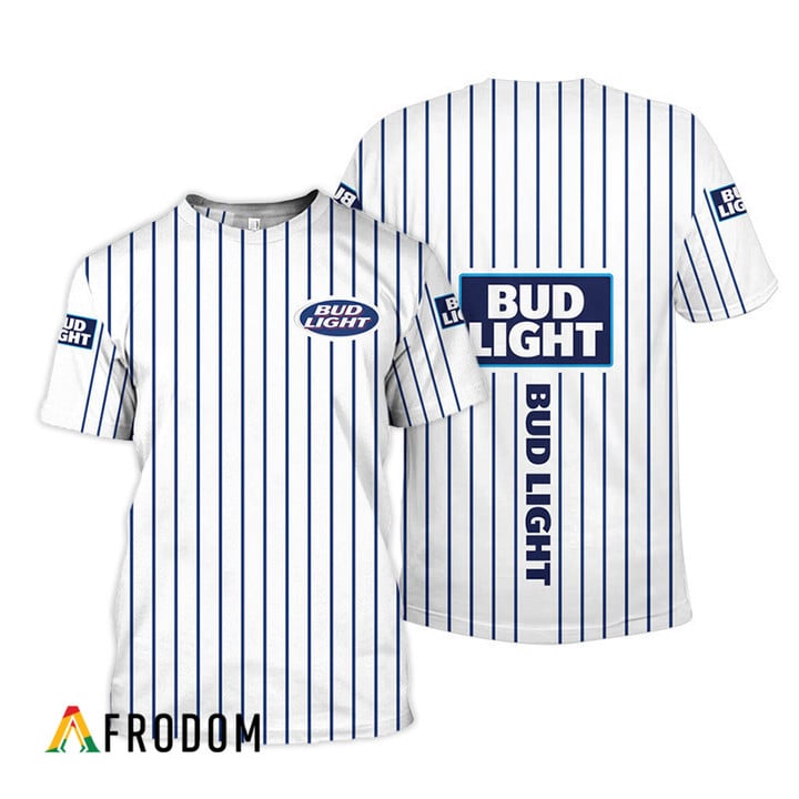 Bud Light White Blue Striped 3d T-shirt, Bud Light All Over Printed 3d T-shirt, Bud Light Beer Logo Unisex 3d T-shirt