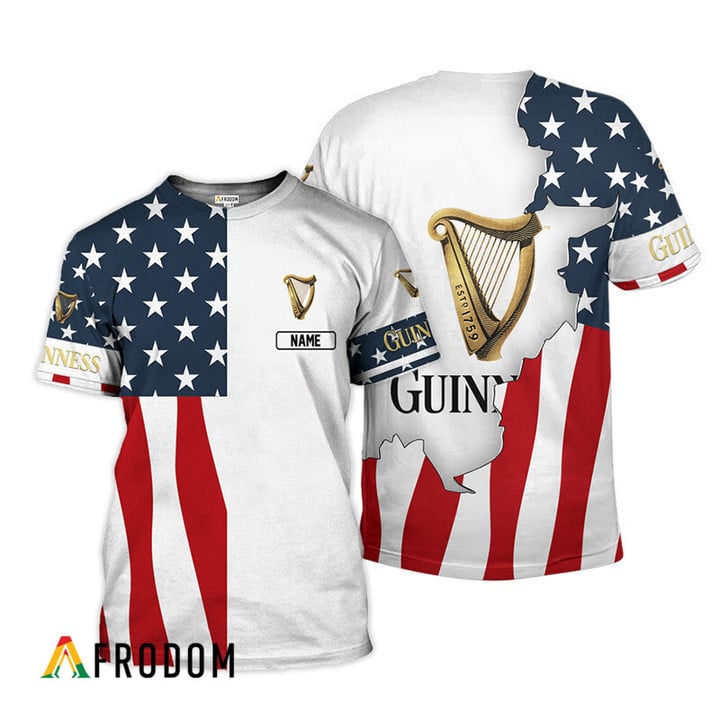 Personalized Guinness Beer American Flag 3d T-shirt, Guinness Beer Us Flag All Over Print T-shirt, Guinness Beer Patriotic Unisex 3d T-shirt