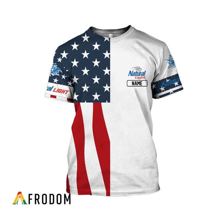 Personalized Natural Light Beer American Flag 3d T-shirt, Natural Light Us Flag All Over Print T-shirt, Natural Light Patriotic Unisex 3d T-shirt