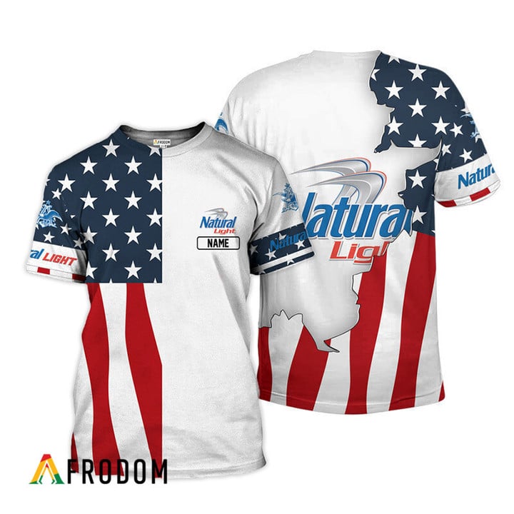 Personalized Natural Light Beer American Flag 3d T-shirt, Natural Light Us Flag All Over Print T-shirt, Natural Light Patriotic Unisex 3d T-shirt