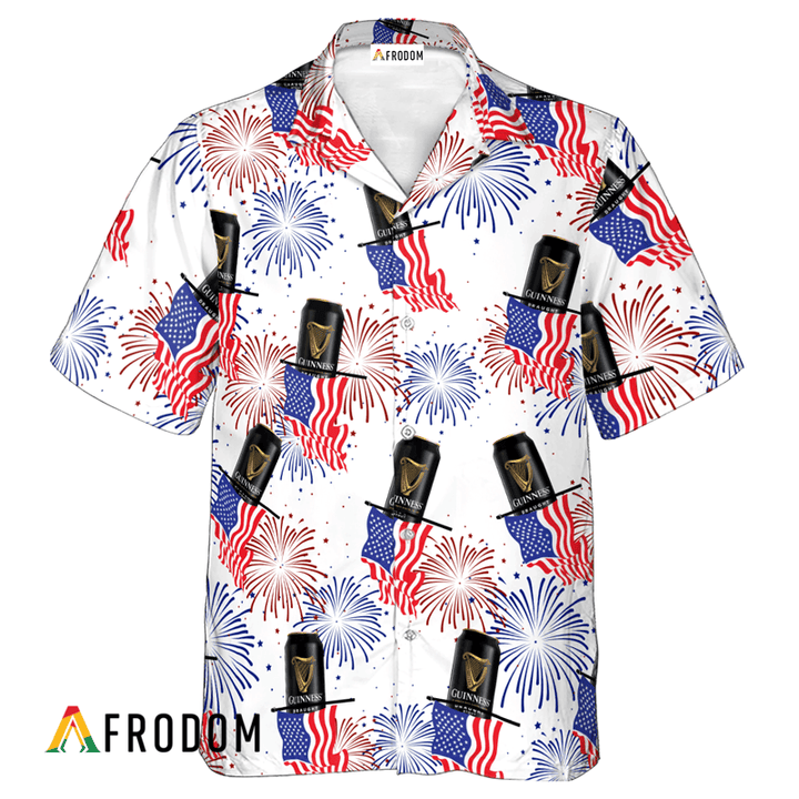 Guinness Beer American Flag Fireworks Hawaiian Shirt, Guinness Beer Independence Day Aloha Shirts, Guinness Beer 4th Of July Hawaiian Shirt