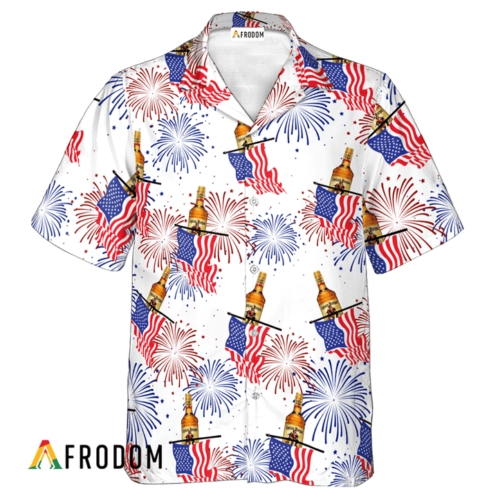 Captain Morgan American Flag Fireworks Hawaiian Shirt, Captain Morgan Independence Day Aloha Shirts, Captain Morgan 4th Of July Hawaiian Shirt
