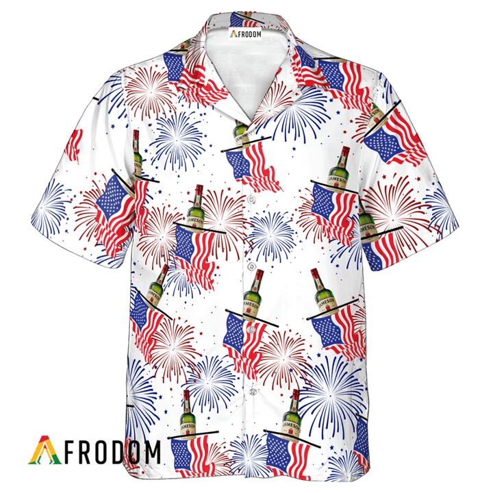 Jameson Whiskey American Flag Fireworks Hawaiian Shirt, Jameson Whiskey Independence Day Aloha Shirt, Jameson Whiskey 4th Of July Hawaiian Shirt