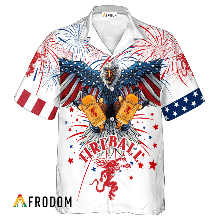 Fireball Whiskey American Eagle Fireworks Hawaiian Shirt, Fireball Independence Day Hawaiian Shirt, Fireball Whiskey 4th Of July Hawaiian Shirt