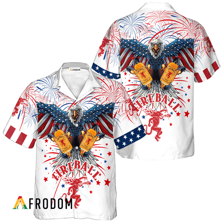 Fireball Whiskey American Eagle Fireworks Hawaiian Shirt, Fireball Independence Day Hawaiian Shirt, Fireball Whiskey 4th Of July Hawaiian Shirt