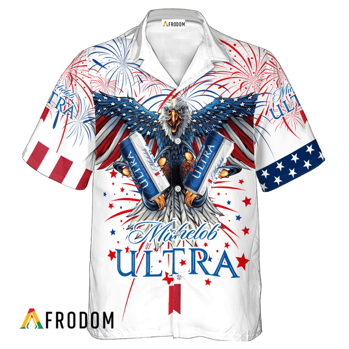 Michelob Ultra American Eagle Fireworks Hawaiian Shirt, Michelob Ultra Independence Day Hawaiian Shirt, Michelob Ultra 4th Of July Hawaiian Shirt