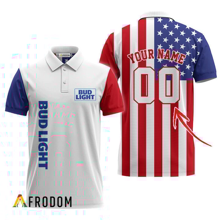 Personalized Bud Light Usa Flag Polo Shirt, Bud Light Fourth Of July Polo Shirt, Bud Light Beer 3d Men's Polo Shirt