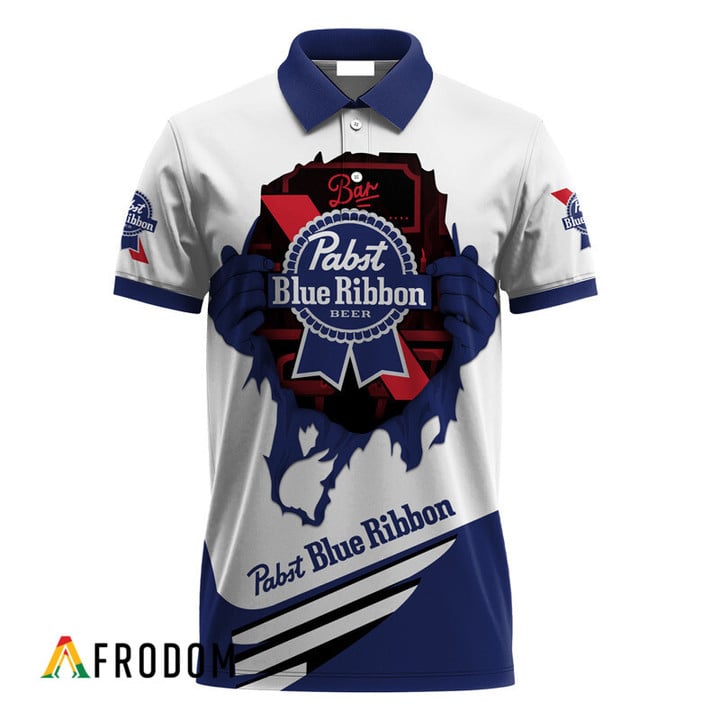 Pabst Blue Ribbon Logo 3d Printed Polo Shirt, Pabst Blue Ribbon Beer All Over Print Polo Shirt, Pabst Blue Ribbon 3d Men's Polo Shirt