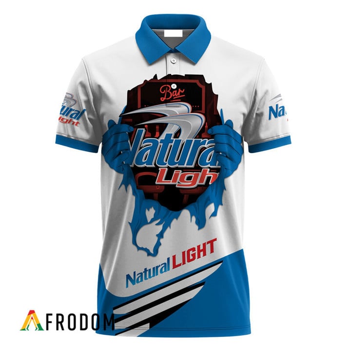 Natural Light Beer Logo 3d Printed Polo Shirt, Natural Light Beer White Blue 3d Polo Shirt, Natural Light 3d Men's Polo Shirt