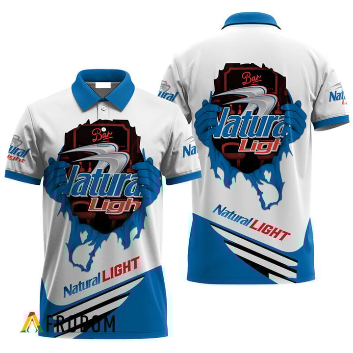 Natural Light Beer Logo 3d Printed Polo Shirt, Natural Light Beer White Blue 3d Polo Shirt, Natural Light 3d Men's Polo Shirt