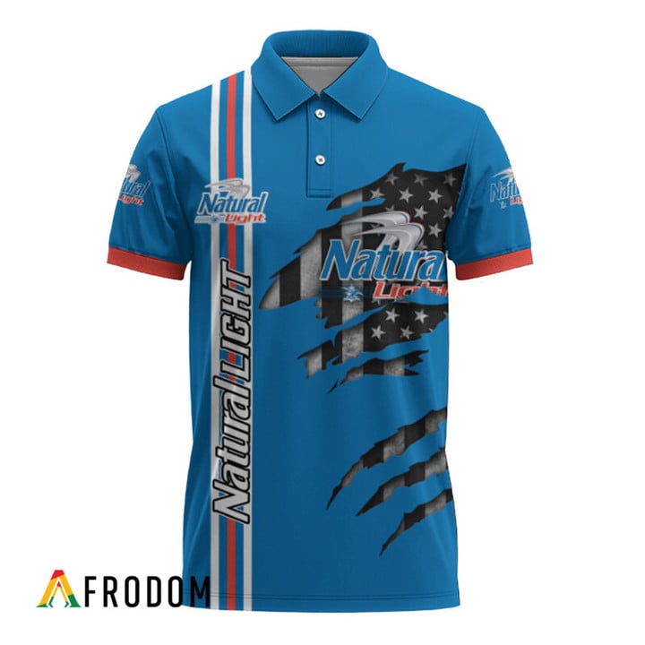 Personalized Natural Light Stripe Us Flag 3d Ripped Polo Shirt, Natural Light Logo Patriotic Polo Shirt, Natural Light 3d Men's Polo Shirt