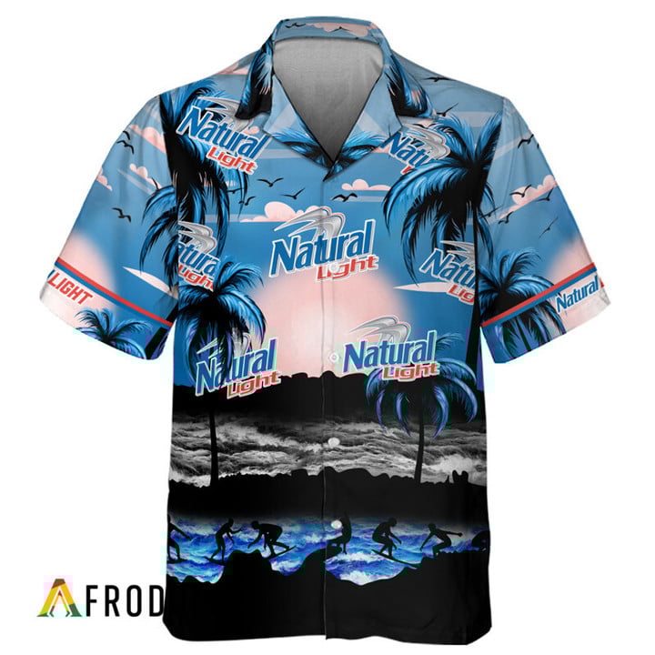 Natural Light Beer Tropical Beach Surf Palm Tree Hawaiian Shirt, Natural Light Beer Aloha Shirts, Natural Light Beer Short Sleeve Hawaiian Shirt
