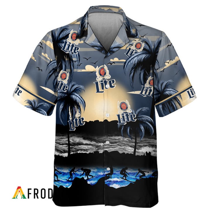 Miller Lite Tropical Beach Surf Palm Tree Hawaiian Shirt, Miller Lite Beer Sunset Aloha Shirts, Miller Lite Button Down Short Sleeve Shirt