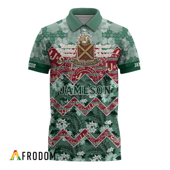 Jameson Whiskey Tropical Floral Print Polo Shirt, Jameson Whiskey All Over Print 3d Polo Shirt, Jameson Whiskey Logo 3d Men's Polo Shirt