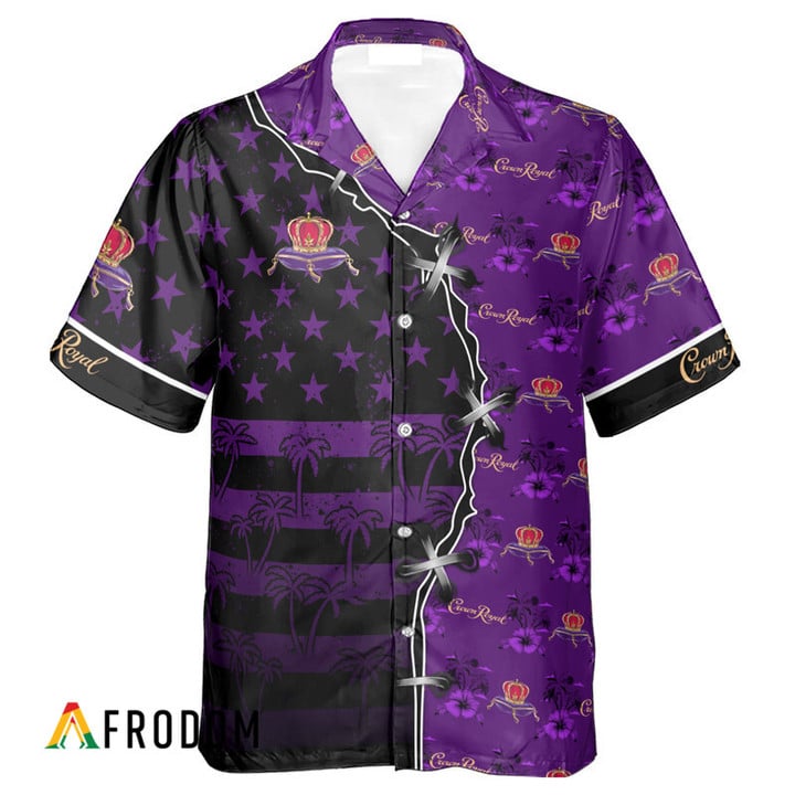 Crown Royal American Flag Tropical Split 3d Hawaiian Shirt, Crown Royal Whisky Aloha Shirts, Crown Royal Whisky Short Sleeve Hawaiian Shirt