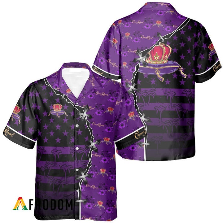 Crown Royal American Flag Tropical Split 3d Hawaiian Shirt, Crown Royal Whisky Aloha Shirts, Crown Royal Whisky Short Sleeve Hawaiian Shirt