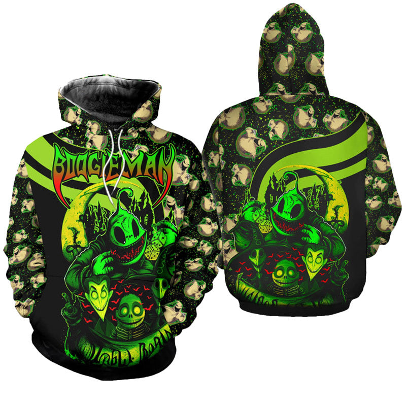 Horror Boogieman Before Christmas Aop Print Hoodie, Green Oogie Boogie Black Pullover Hooded Sweatshirt, The Nightmare Boogieman 3D Unisex Hoodie