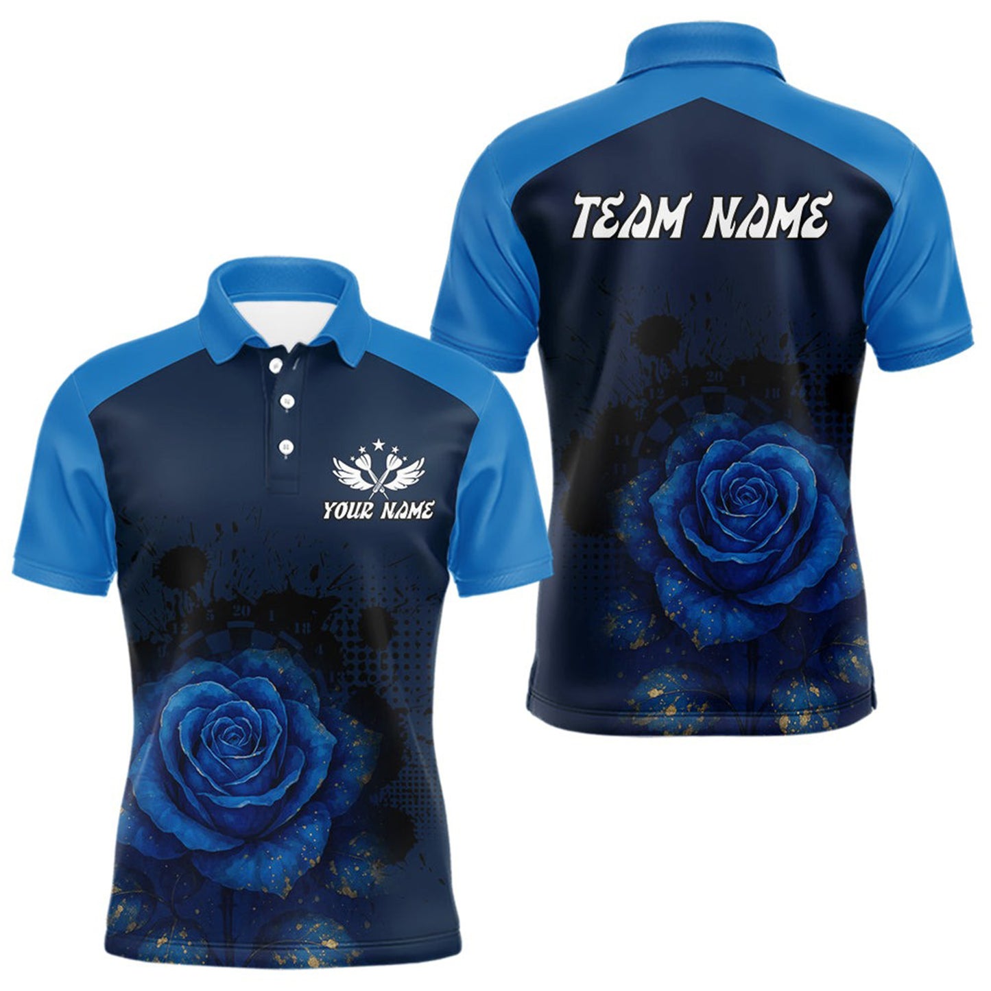 Dripping Dartboard & Navy Roses Darts Shirt For Men - Customizable Name & Team