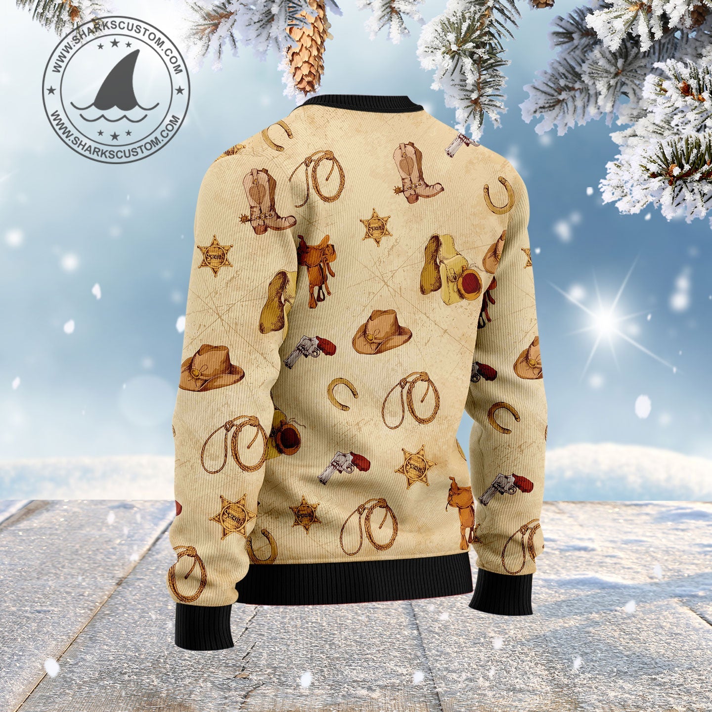 Cowboy Tiger Vintage Ugly Christmas Sweater, Funny Tiger Cowboy All-over Printed Ugly Sweater, Western Cowboy Xmas Crewneck Knitted Ugly Sweater