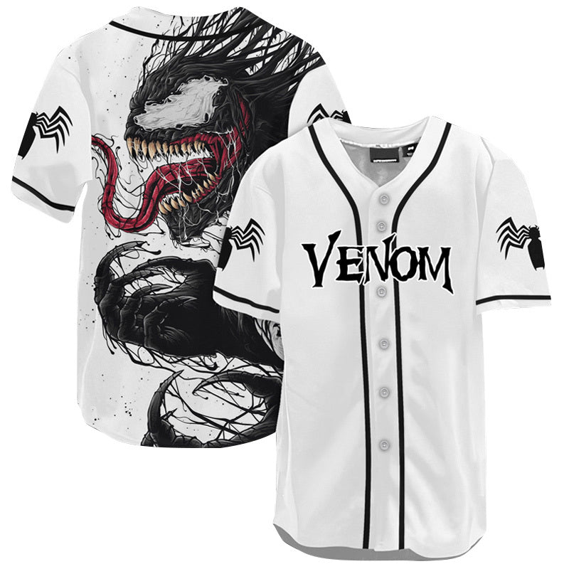 Venom Spider White Baseball Jersey Shirts, Venom Baseball Jersey Shirt, Venom Symbiote 3d Printed Unisex Baseball Jersey, Venom White Jersey Shirt