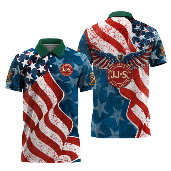 Jameson American Flag Eagle 3d Polo Shirt, Jameson Us Flag All Over Print Polo Shirt, Jameson Whisky Patriotic 3d Men's Polo Shirt