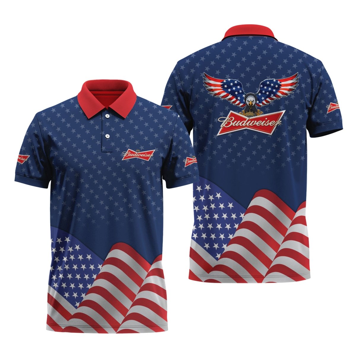Budweiser American Flag Eagle Golf Polo Shirt, Budweiser Us Flag All Over Print Polo Shirt, Budweiser Beer Logo 3d Men's Short Sleeve Polo Shirts
