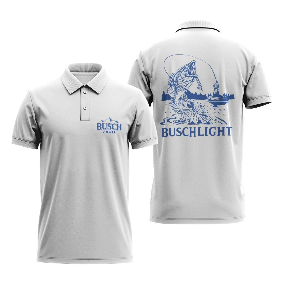 Busch Light Go Fishing White Golf Polo Shirt, Busch Light All White Print Golf Polo Shirt, Michelob Ultra Beer Men's Short Sleeve Polo Shirt