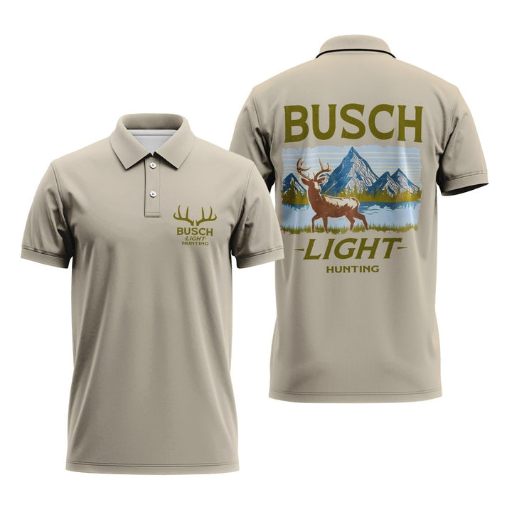 Busch Light Hunting Deer Polo Shirt, Busch Light Beer Logo Print Golf Polo Shirt, Busch Light Beer Men's Short Sleeve Polo Shirt