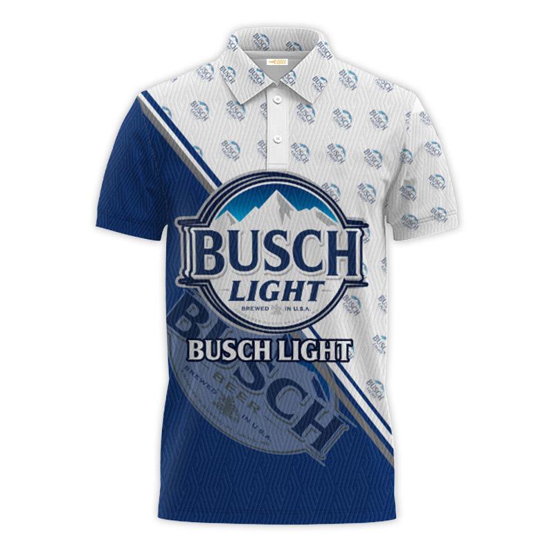 Basic Busch Light White And Blue Golf Polo Shirts, Busch Light Logo All Over Printed Polo Shirts, Busch Light Beer Lover Men's Polo Shirts