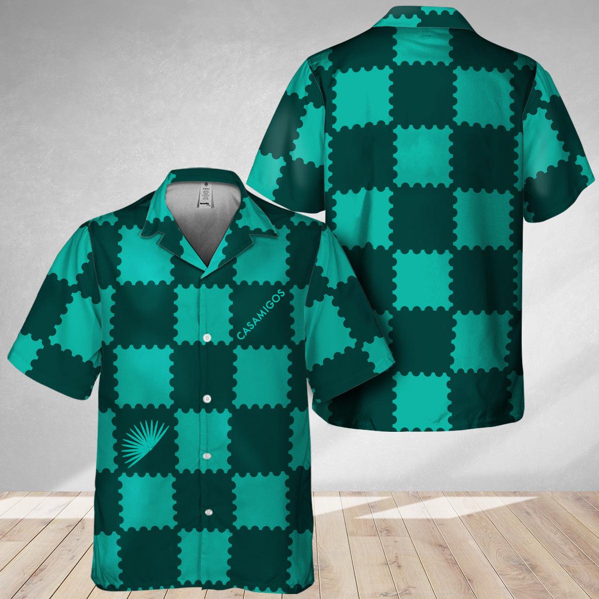 Gorgeous Gingham Casamigos Tequila Hawaiian Shirt, Casamigos Teal Green Checkered Pattern Hawaiian Shirt, Casamigos Gingham Summer Aloha Shirt