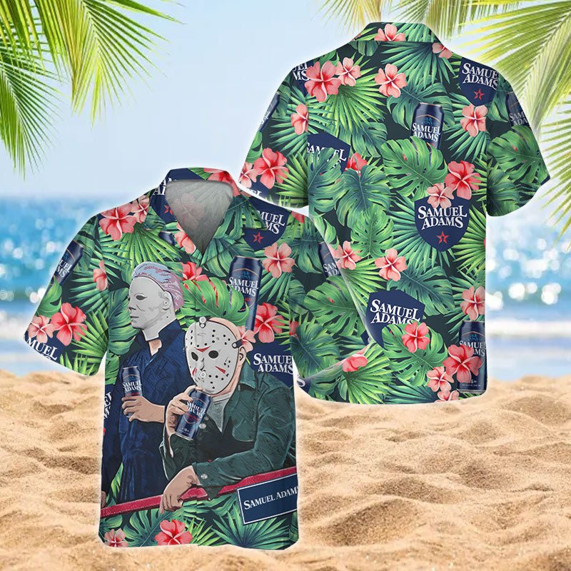 Michael Myers & Jason Voorhees Samuel Adams Beer Hawaiian Shirt, Samuel Adams Beer Tropical Floral Aloha Shirt, Samuel Adams Beer Hawaiian Shirts