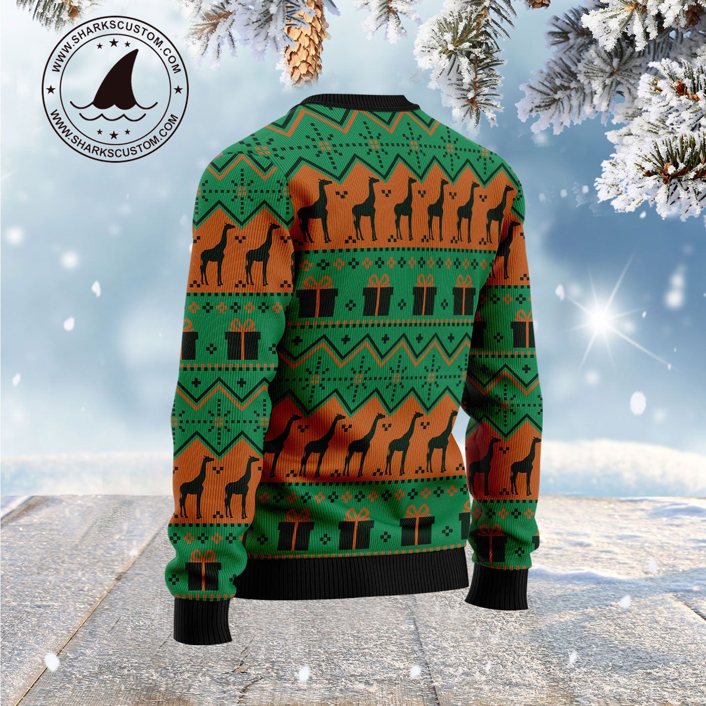 Christmas Tree With Giraffe Ugly Christmas Sweater, Christmas Giraffe All-over Printed Ugly Sweater, Giraffe Xmas Crewneck Knitted Ugly Sweater