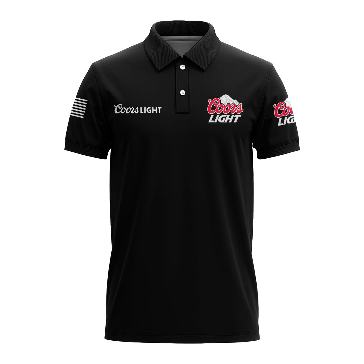 Us Flag Coors Light Black Men's Polo Shirt, Coors Light All Over Printed Black Polo Shirts, Coors Light Beer Men's Short Sleeve Polo Shirt