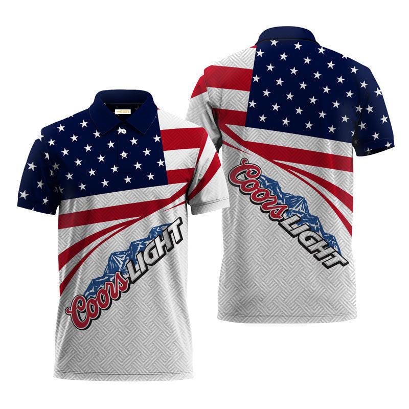 Coors Light American Flag Golf Polo Shirt, Us Flag Coors Light Logo All Over Print Polo Shirt, Coors Light Beer 3d Men's Short Sleeve Polo Shirts